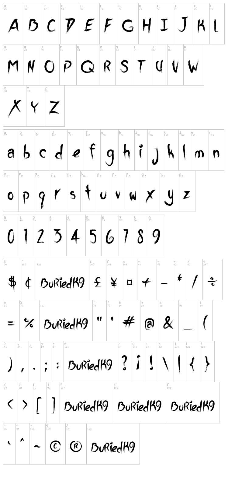 Buried K9 font map